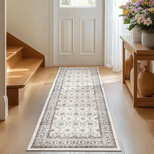 Miniatura 17 de Jinchan Fiora - Alfombra redonda de 8 pies, alfombras vintage con diseño floral envejecido, lavable a máquina, antideslizante, de pelo bajo, Azul