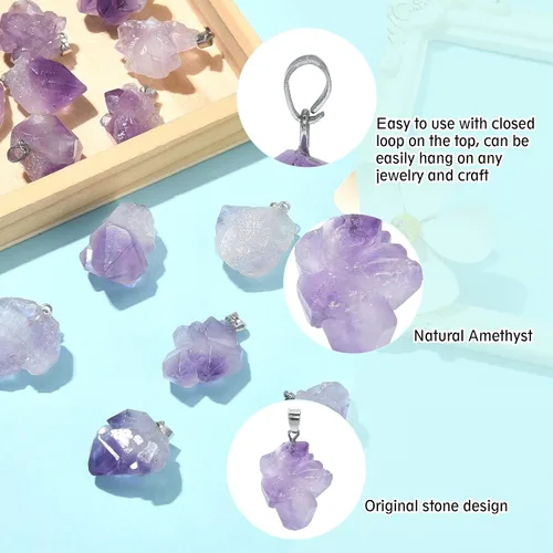 Miniatura 3 de KitBeads 30 dijes de piedra de amatista natural de piedra de piedra curativa de amatista para collares, aretes, joyería