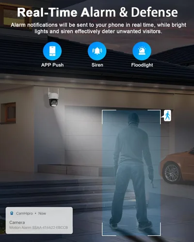 Miniatura 7 de Cámara de seguridad HXVIEW 4K PTZ para exteriores con zoom híbrido rápido de 10X, 355° de panorámica y 90° de inclinación, cámara WiFi de 8MP