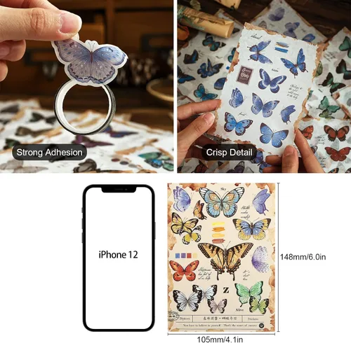 Miniatura 2 de Dizdkizd Calcomanías Washi con temática de mariposa para diario, libro de calcomanías de Ephemera, calcomanía de mariposa vintage para álbumes
