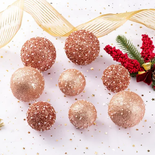 Miniatura 4 de 12 unidades de adornos de bolas de Navidad, adornos de bolas de Navidad en oro rosa, perlas de plástico irrompibles para colgar para fiestas