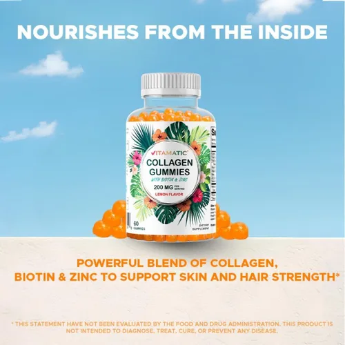 Miniatura 4 de Vitamatic Gomitas de colágeno hidrolizado con vitamina C, zinc y biotina, 200 mg - Apoyo para la piel saludable - 60 gomitas