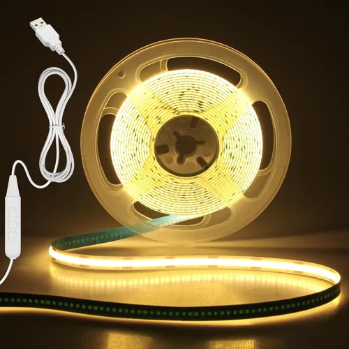 Miniatura 15 de Aclorol Tira de luz LED COB 5V Blanca 6000K Luz de tira LED regulable para TV 1.5M/4.92FT 480LEDs Tira de luces de cinta flexible y cortable