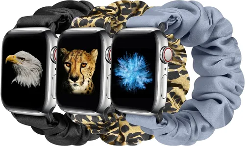 Tiptops - Paquete de 3 correas tipo banda elástica de tela estampada compatibles con Apple Watch de 1.49, 1.57, 1.61, 1.65, 1.732 y 1.77 pulgadas,