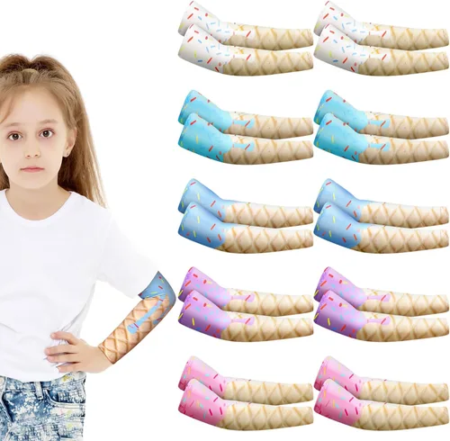 Miniatura 15 de Xuhal 10 pares de mangas de brazo para niños, jóvenes, baloncesto, fútbol, béisbol, protección UV, protección solar, compresión deportiva, cubierta