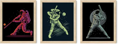 Miniatura 14 de Impresiones artísticas de pared de béisbol, juego de 4 pósteres de béisbol sin marco, decoración de habitación para hombres, niños y adolescentes