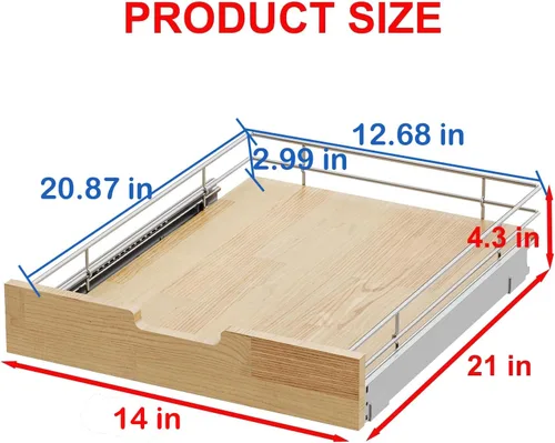 Miniatura 2 de Sikarou Organizador de gabinete extraíble, estante deslizante resistente, cesta de madera y alambre, cajón extraíble para cocina debajo