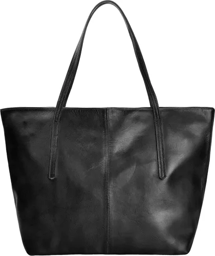 ZLYC Bolso de mano con cremallera grande del bolso de mano del cuero del tinte de la inmersión del vintage de las
