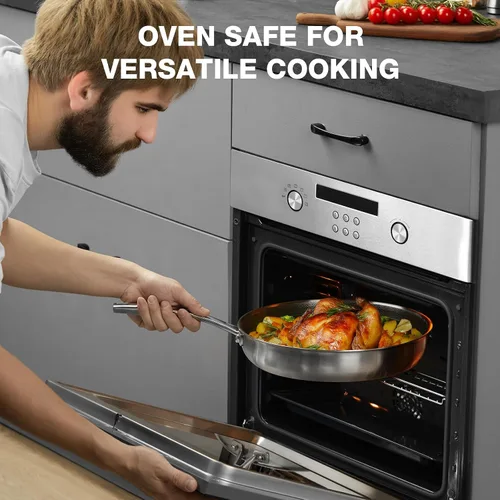 Miniatura 4 de PekGema Sartén antiadherente de 10 pulgadas, sartén de cerámica híbrida, sartén de acero inoxidable, sartén de chef apta para horno sin adhesivo