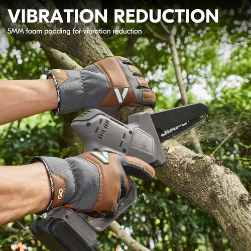 Miniatura 4 de Vgo... Guantes de trabajo para hombres, guantes de trabajo de seguridad de cuero, protección contra arañazos, a prueba de espinas, pantalla táctil