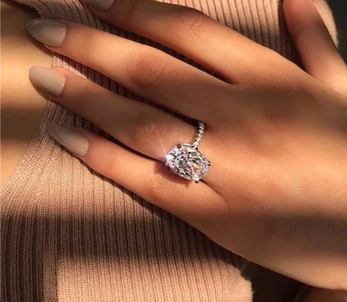 Miniatura 3 de Anillo de compromiso elíptico de plata 925 de corte perfecto de 3 quilates con circonita cúbica para mujer, anillo de compromiso con halo