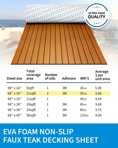 Miniatura 6 de OCEANBROAD Suelo de espuma EVA para barco con base adhesiva 3M, cubierta marina autoadhesiva de 96''x45.6''/36''/28.8''/16.8'', 48''x16.8'' hoja
