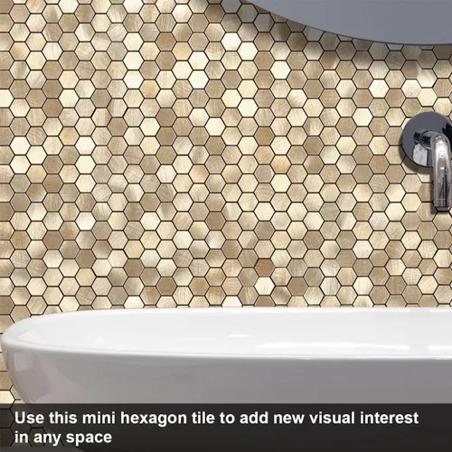 Miniatura 3 de BeNice Azulejos de mosaico de cocina para despegar y pegar, calcomanías de metal pequeñas hexagonales (10 unidades, champán dorado)