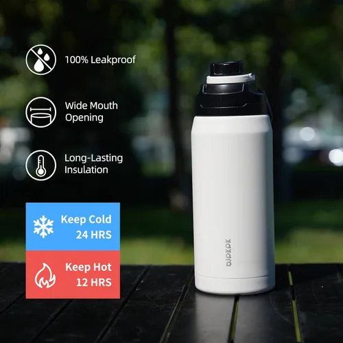 Miniatura 5 de BJPKPK Botella de agua aislada de 36 onzas, botellas de acero inoxidable con tapa de boquilla a prueba de fugas, jarra de agua grande de boca ancha