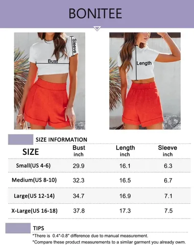 Miniatura 6 de BONITEE Camiseta corta de manga corta con cuello redondo y acanalada Y2K para mujer
