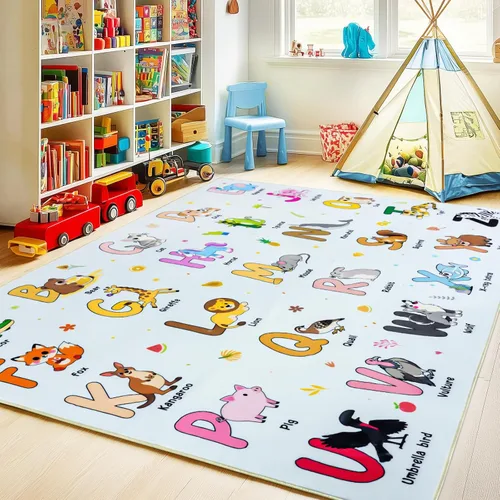Miniatura 6 de Alfombras infantiles para sala de juegos, alfombra educativa para aprender el alfabeto ABC, suave, lavable a máquina, antideslizante, bonita