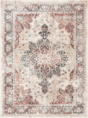 SAFAVIEH Carlyle Collection - Alfombra decorativa de 2 pies 3 pulgadas x 4 pies, color marfil y borgoña, diseño oriental envejecido, no desprende