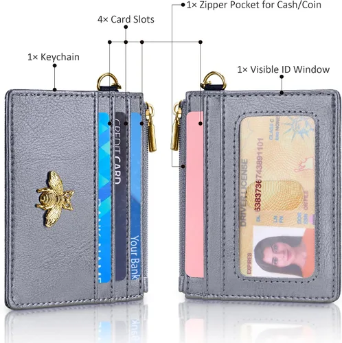 Miniatura 95 de SEAVILIA Tarjetero llavero cartera para mujer con ventana de identificación RFID monedero regalo abeja delgada minimalista pequeña cartera