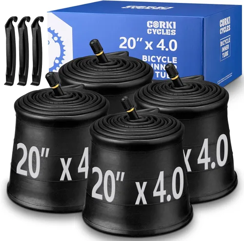 Miniatura 3 de Corki Cycles 20 Inch Fat Tire Tube 4 Pack 20x3.0 20x3.5 20x4.0 Standard Schrader Valve 32mm, Butyl Rubber 20 Bike Inner Tube