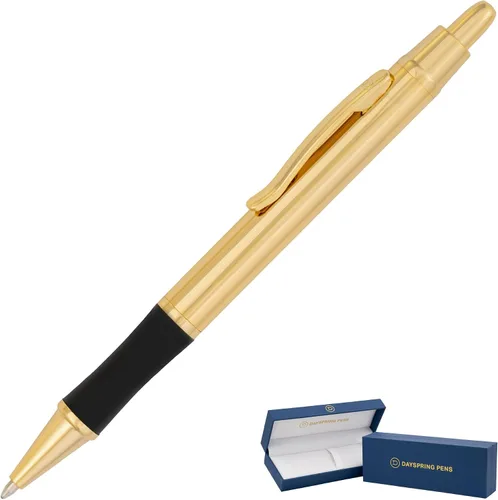 Miniatura 9 de Dayspring Pens, Monroe - Bolígrafo negro, grabado personalizado con detalles de oro de 18 quilates, acción de clic, tinta negra de punta media