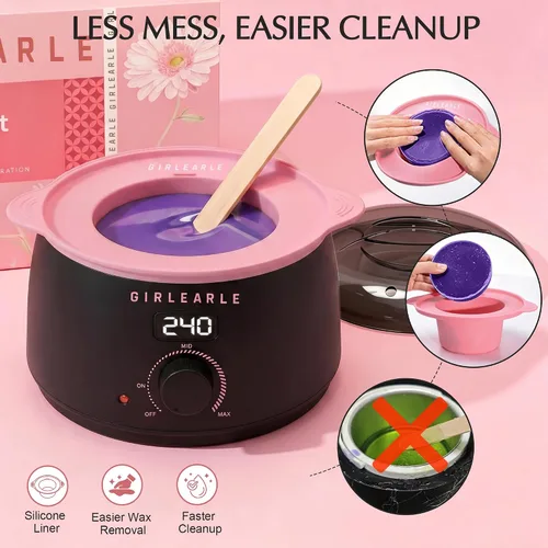 Miniatura 8 de GIRLEARLE Black and Pink Digital Waxing Kit for Women and Men Sensitive Skin, Nose&Ear Wax Kit Hair Removal at Home with Wax Beads & Silicone Pot