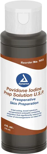 Dynarex Solución de preparación de povidona-yodo, solución antiséptica para la piel y la mucosa, ideal para la preparación del sitio quirúrgico,