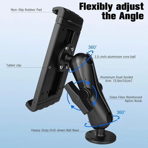 Miniatura 3 de Soporte de aluminio resistente para tableta para camión, base de taladro para automóvil, vehículos comerciales, tablero, barco y pared, compatible