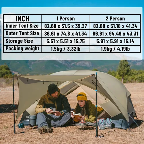 Miniatura 4 de Naturehike Mongar UL Tienda [Actualización 2025] 1.5kg/3.3lb Tiendas ultralivianas, Tienda para 1/2 personas para mochileros, 4 modos de uso, Caqui
