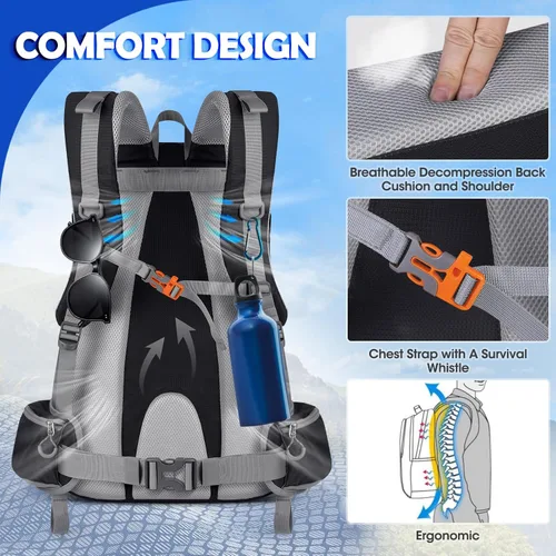 Miniatura 5 de NUBILY Mochila de senderismo de 50L impermeable para hombres y mujeres, mochila de camping ligera para senderismo al aire libre, mochila de viaje