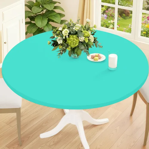 Miniatura 28 de Smiry Mantel Redondo de Spandex, Manteles Elásticos Ajustados Lavables para Mesas de 18"-24", Cubierta de Mesa de Pícnic Elástica Impermeable