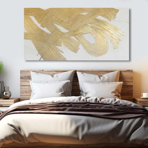 Miniatura 3 de Arte de pared abstracto dorado blanco y dorado pintura enmarcada moderna obra de arte con textura para sala de estar oficina comedor cuadros 24x48