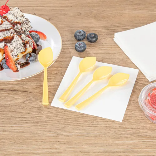Miniatura 4 de Restaurantware Cucharas de postre de 4.5 x 1 pulgada, 500 cucharas de degustación desechables, asas resistentes, cucharas de plástico amarillo bebé
