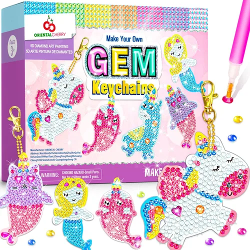 Artes y manualidades para niños de 8 a 12 años – Haz tus propios llaveros GEM – Kit de pintura de diamantes 5D por números, para niñas de 3 a 5 4 a