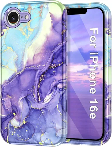 Miniatura 11 de Btscase Funda para iPhone 16e (2025), [probada en caídas de grado militar] Diseño de patrón de mármol delgado, resistente, a prueba de golpes