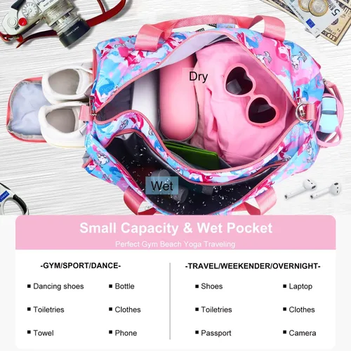 Miniatura 2 de Bolsa de lona para niñas, bolsas de gimnasio deportivas, bolsa de gimnasia, bolsa de viaje, bolsa de dormir con compartimento para zapatos
