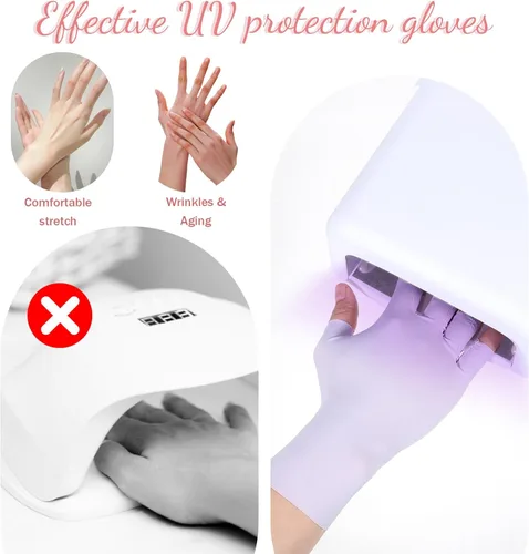 Miniatura 5 de Guantes UV para lámpara de uñas de gel, 6 piezas (3 pares) guantes anti UV para lámpara de uñas de gel, guante de protección para manicuras, guantes