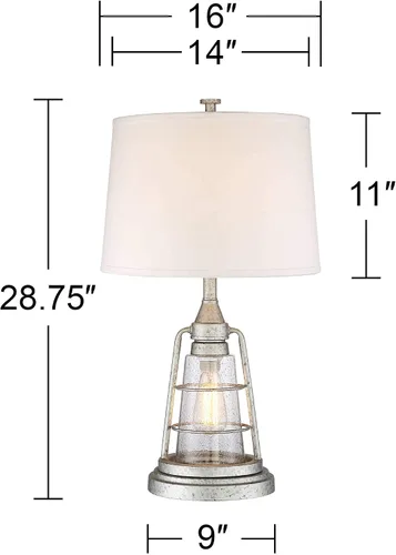 Miniatura 4 de Franklin Iron Works Hugh - Lámpara de mesa industrial rústica de 26 pulgadas de alto con luz nocturna LED, vidrio sembrado de metal, pantalla