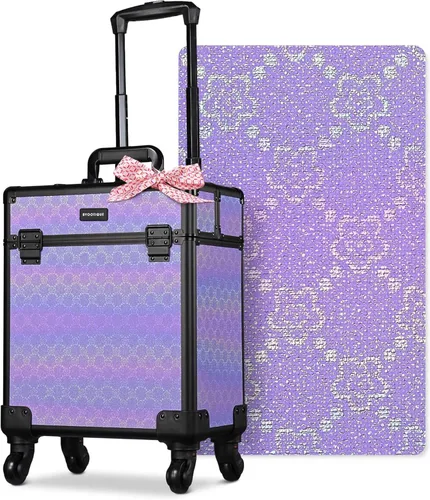 Miniatura 19 de BYOOTIQUE estuche rodante para maquillaje 4 en 1, con cerradura, maletín tipo trolley para cosméticos, con 4 ruedas extraíbles, organizador de viaje