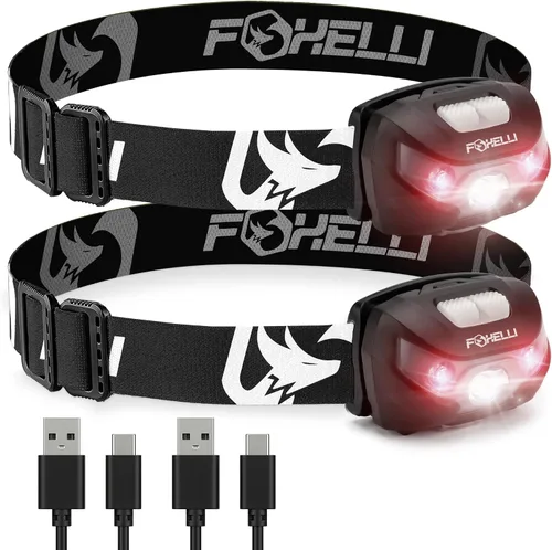 Miniatura 14 de Foxelli Faro LED recargable USB-C – Lámpara de cabeza súper brillante y ligera para correr, acampar, senderismo y trabajo – Ajuste cómodo para Rosa