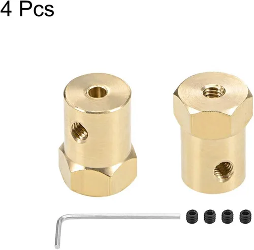 Miniatura 3 de uxcell Acoplador hexagonal de 0.118 in con motor de orificio hexagonal de latón conector de acoplamiento para ruedas de automóvil, neumáticos, motor