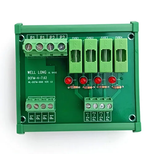Placa de módulo de distribución de energía con fusible de 4 posiciones para montaje en carril DIN, portafusibles de 0.197x0.787 in, con luz