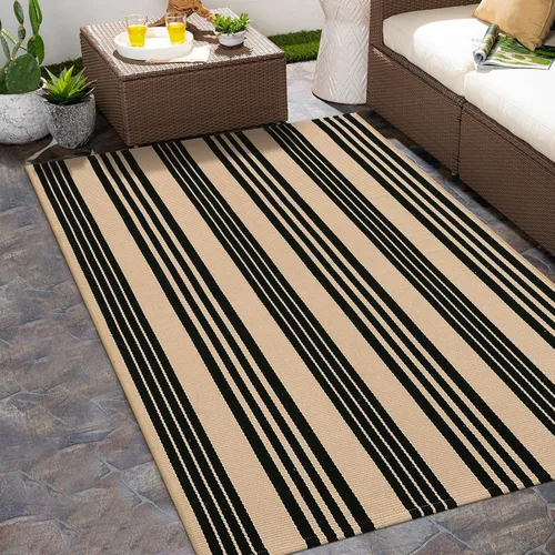 Miniatura 6 de Alfombra de lana cuadriculada para exteriores de 24 x 35 pulgadas, alfombra de algodón tejida a mano, plegable, lavable, reversible, en capas