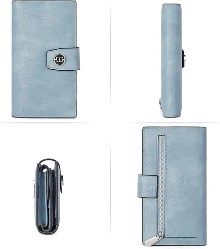 Miniatura 7 de BOSTANTEN Carteras de cuero para mujer, bloqueo RFID, gran capacidad, triple tarjetero, embrague para teléfono