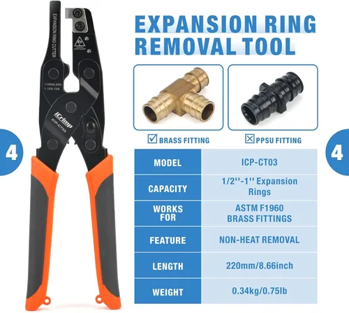 Miniatura 5 de iCrimp - Kit de herramientas de expansión de trinquete Pex con rotación automática PEX-a Tubing Expander, con cabezales de expansión ProPEX de 1/2