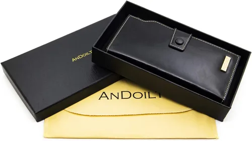 Miniatura 6 de ANDOILT Cartera de cuero genuino con bloqueo RFID para mujer, de gran capacidad, de lujo, con cera, tarjetero, organizador
