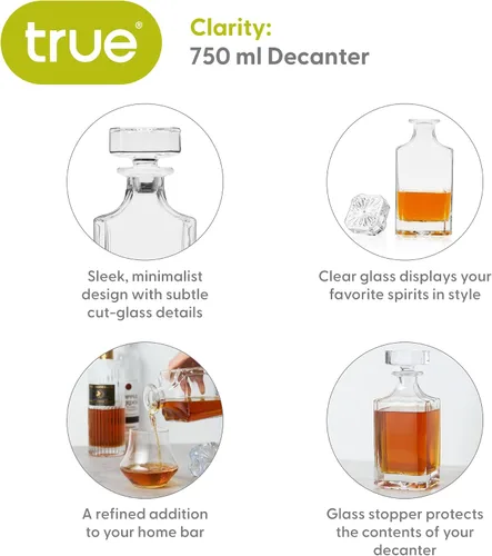 Miniatura 3 de True Clarity - Decantador de whisky con tapón, decantador de licor de vidrio para bourbon, escocés, vodka, licores, artículos esenciales de la cueva