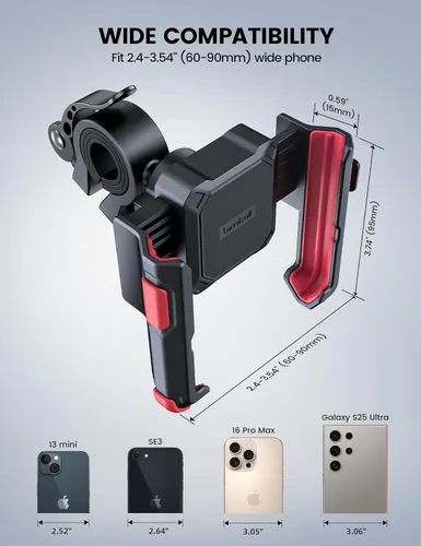 Miniatura 5 de Lamicall Soporte de teléfono para motocicleta y bicicleta - [No bloquea la cámara] [Bloqueo de 1s] Abrazadera soporte de teléfono celular para Rojo
