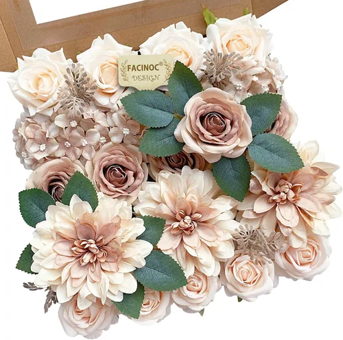 Miniatura 11 de FACINOC Rosas Flores Artificiales Ramo Combo Caja Set para Bricolaje Centros de Mesa de Boda para Mesa Nupcial Baby Shower Fiesta Decoraciones