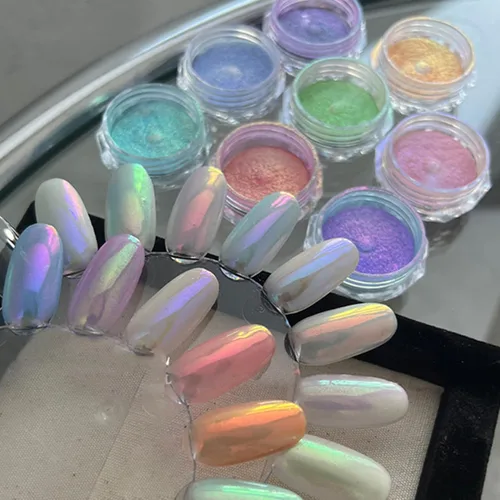 Miniatura 7 de Brillo holográfico para uñas, arco iris, neón, cromado, efecto de polvo de uñas, decoración de escamas, punta de polvo de uñas cromada, accesorios