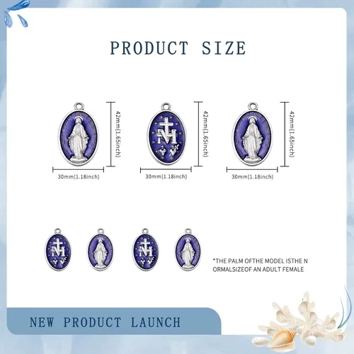 Miniatura 2 de 10 medallas católicas grandes de la Virgen María – Colgante ovalado de esmalte azul de aleación para hacer collares, joyas, ideal para hombres